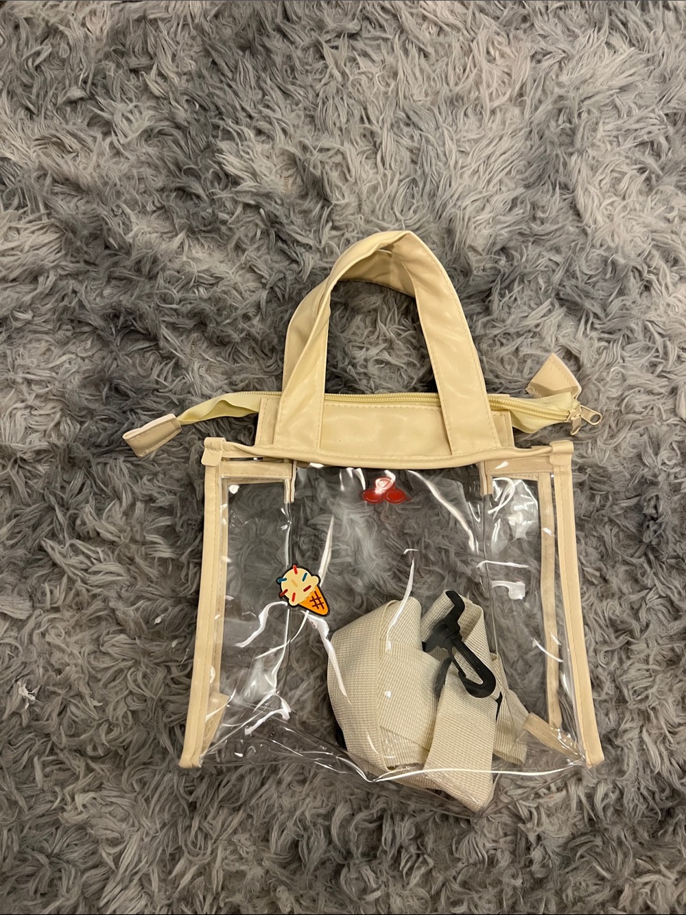 Clear PVC Tote Bag with Beige Trim - Women Bags